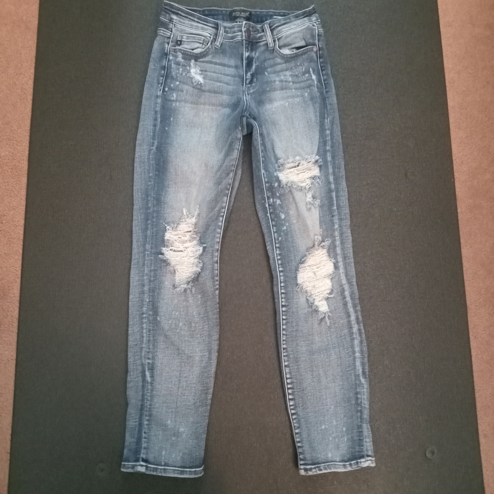 Judy Blue Paint Splatter Light Wash  Distressed Boyfriend Jeans